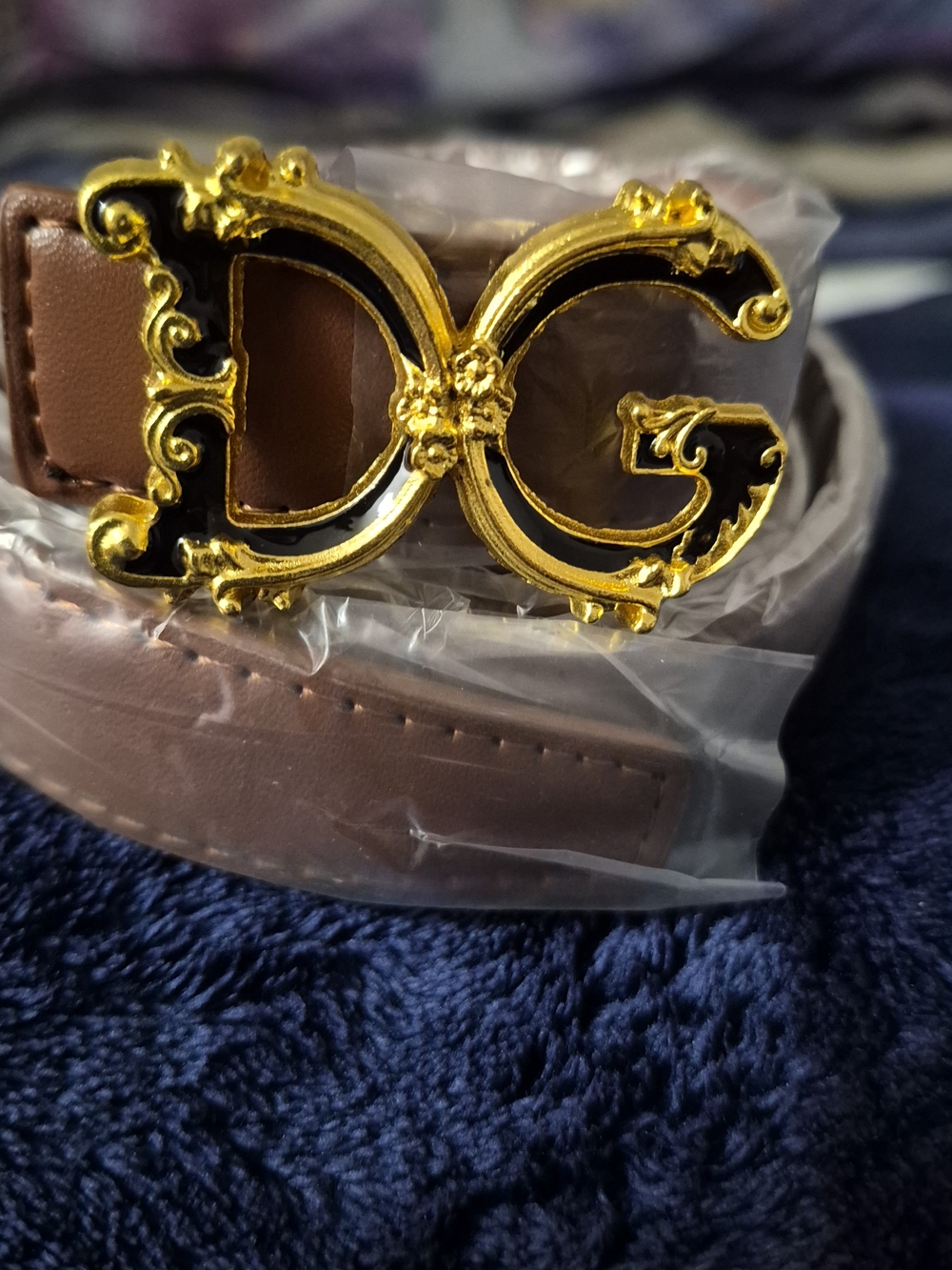 Gold & Black Decorative Buckle Belt in Taupe